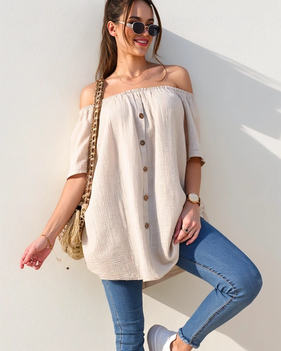 Royalfashion Naiste puuvillane blouse hispaania stiilis dekoratiivsete nuppudega