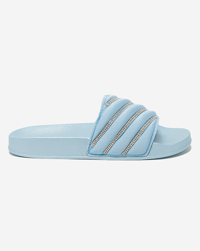 OUTLET Blue women's slippers with cubic zirconia Erikis - Footwear