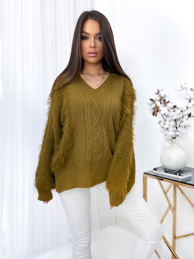 Royalfashion Fluffy women's sweater in mustard color