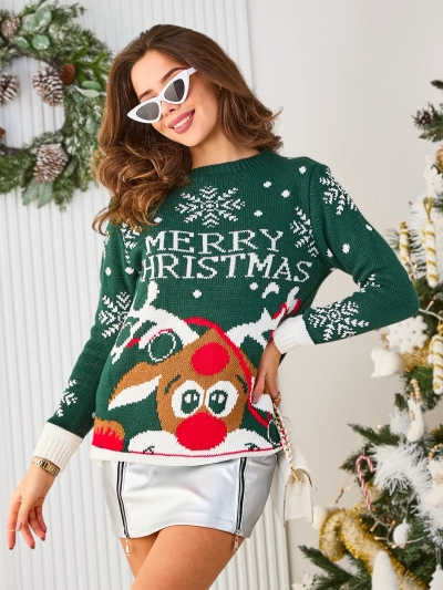 Royalfashion Naiste valge jõulukampsun põhjapõdraga