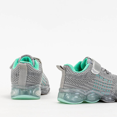 Gray children's sports shoes with mint Dons elements - Footwear