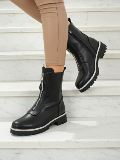 Luna Black Leather Elegant Women's Ankle Boots for Autumn