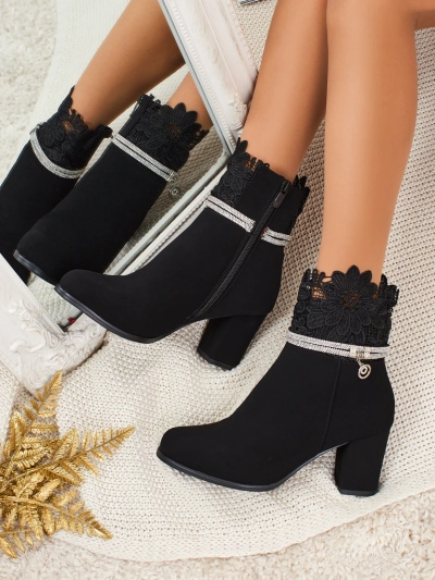 Women's Faux Leather Heeled Ankle Boots with Lace Kastrelle