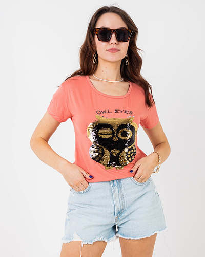 Оранжевая женская футболка с пайетками - Одежда