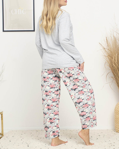 Women's pajamas with floral print in gray color PLUS SIZE - Clothing