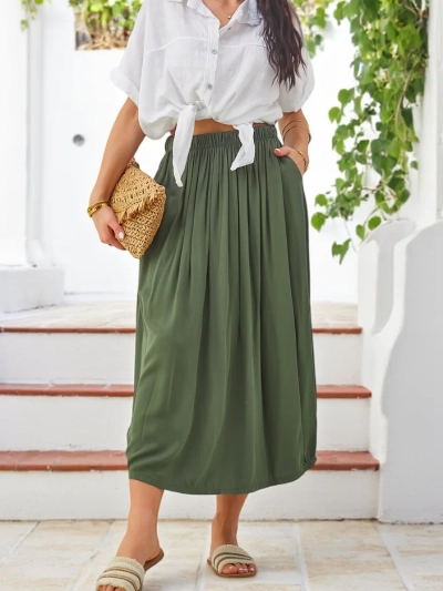 Royalfashion Women's Viscose Midi Skirt, Summer and Flowy with Two Pockets