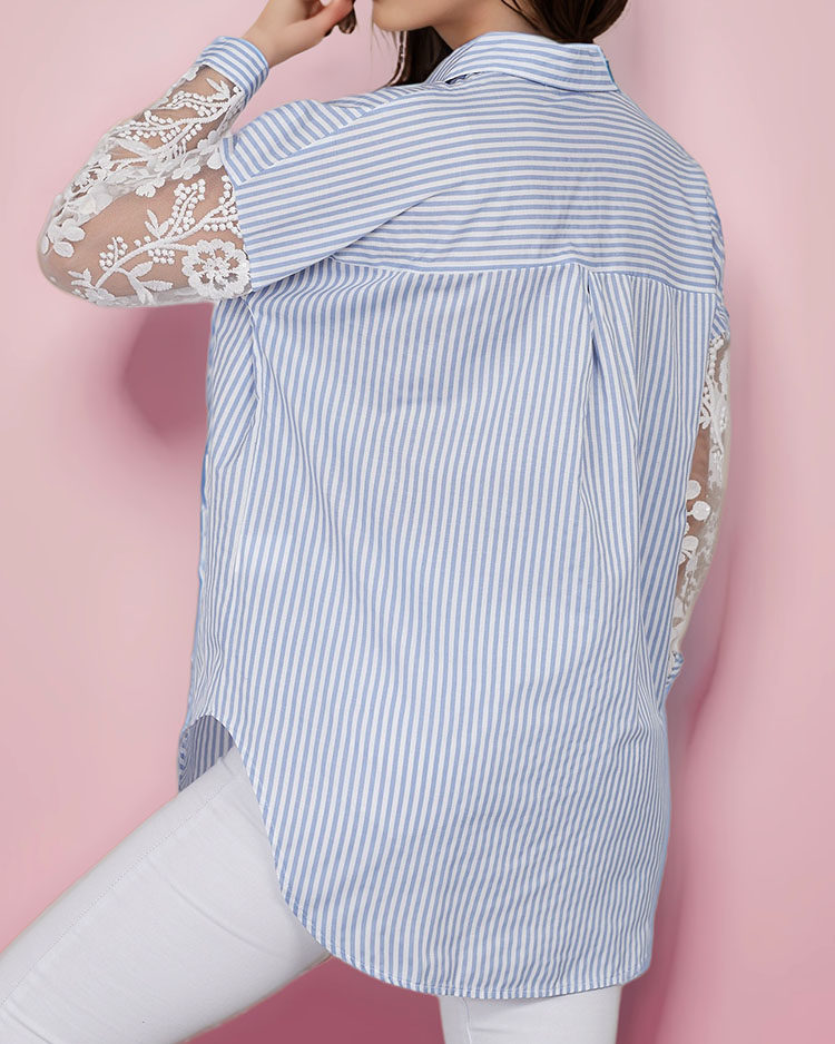 Royalfashion Women's striped shirt with lace