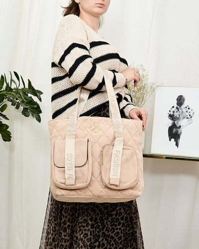 Royalfashion Large women's quilted shopper handbag in beige