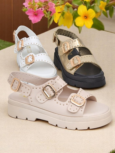 Royalfashion Naiste sandaalid paksu tallaga kivikestega Rocky Chic