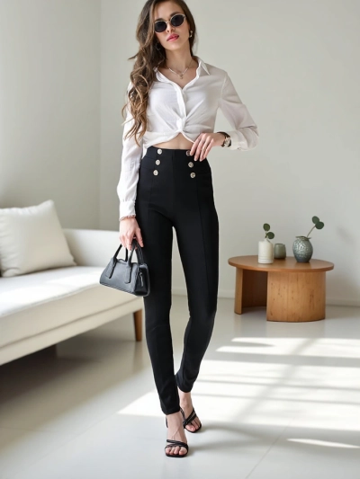 Женские коттоновые treggings от Royalfashion с декоративными пуговицами