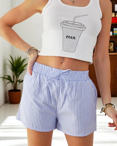 Royalfashion Women's shorts with an elastic waistband and drawstrings in a striped pattern