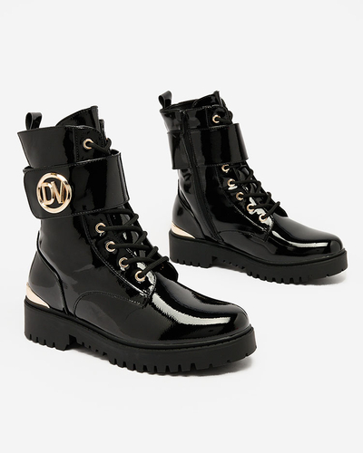 Royalfashion Women's lacquered bagger boots in black Simbeba