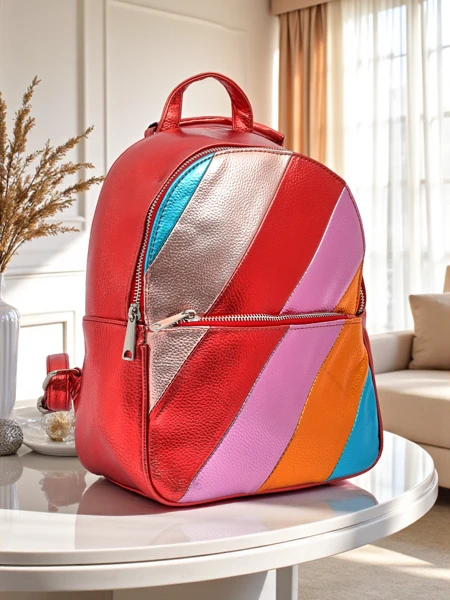 Royalfashion Naiste seljakott kunstnahast, triipudega Metallic Stripes