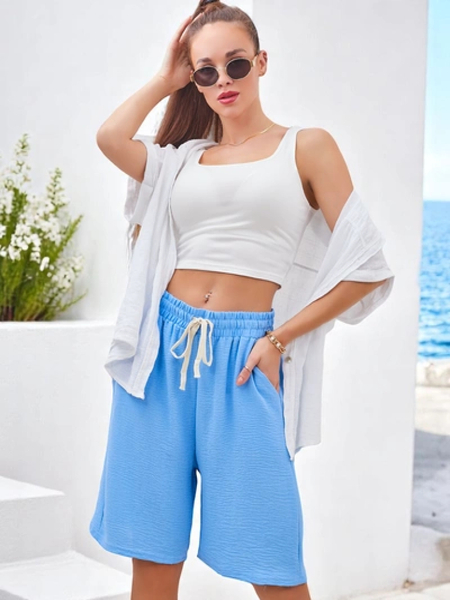 Royalfashion Short women’s shorts with an elastic waistband and drawstrings to the knee