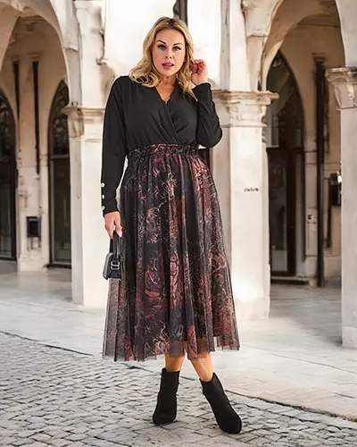 Royalfashion Kvinnadi's two-layered midi skjørt