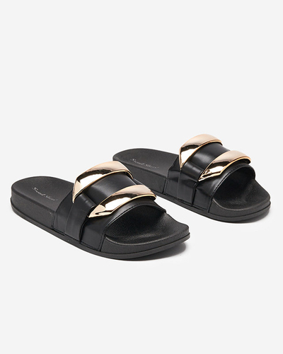 Black women's flip-flops with gold decoration Serina - Footwear