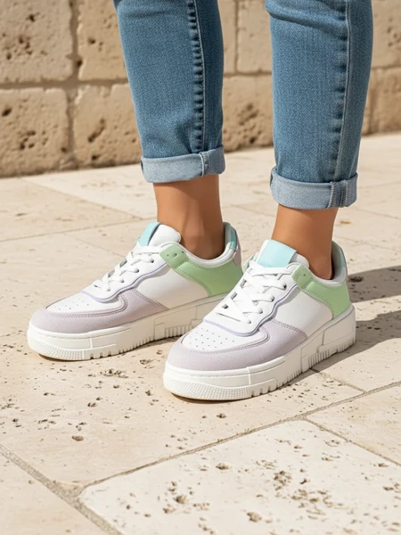 Lycaste beige women's sneakers made of ecological leather with a flat sole