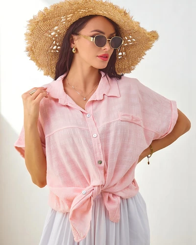 Royalfashion Naiste puuvillane särk embosseeringuga ja lühikeste varrukatega