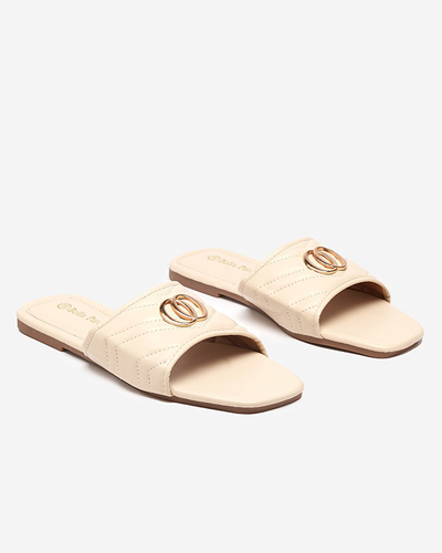Women's beige eco-leather slippers with golden Daliso decoration - Footwear