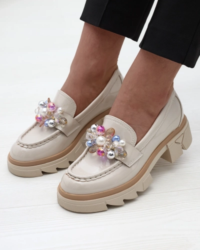 Lacquered beige moccasins for women Geloppa- Footwear