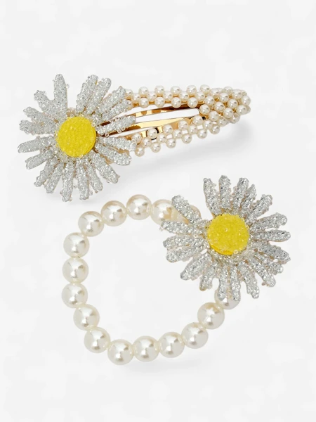 Royalfashion Set of clips and hair ties with Flora Perla flower