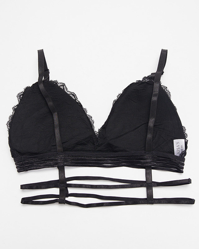 Women's black bra with lace and stripes - Underwear