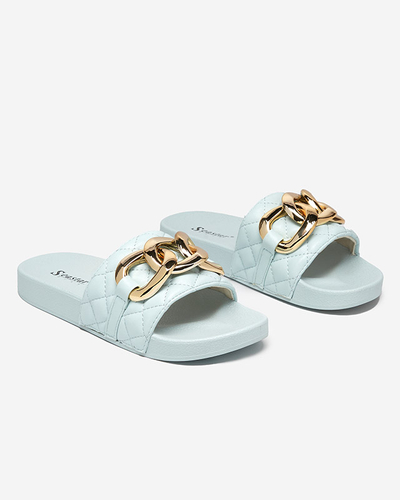 OUTLET Blue women's quilted slippers with a gold chain Eteris - Footwear