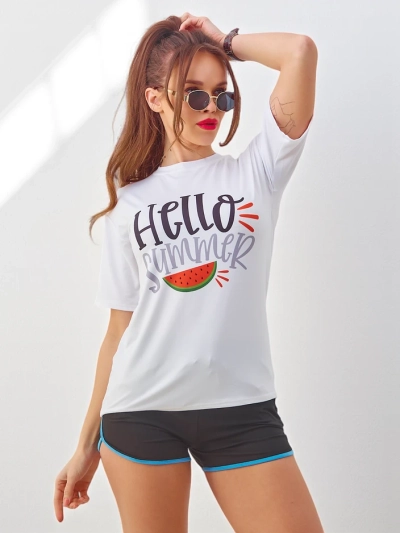 Royalfashion Women's sports set with a t-shirt and shorts Hello Summer