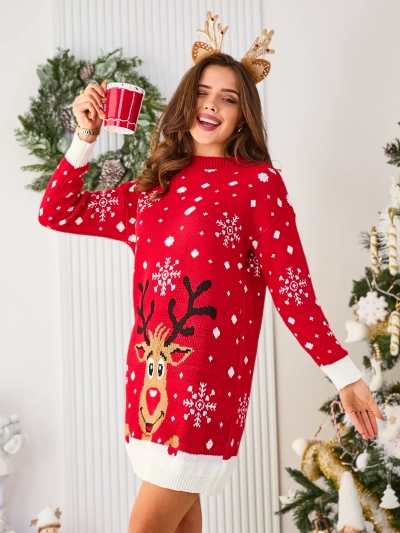 Royalfashion Christmas sweater women's dress in green
