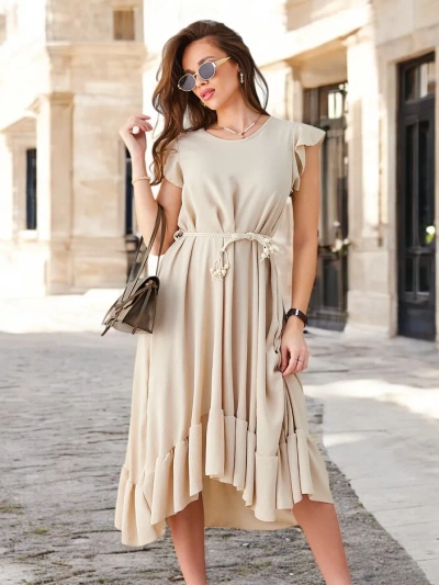 Royalfashion Naiste midi kleit volangide ja lühikeste varrukatega