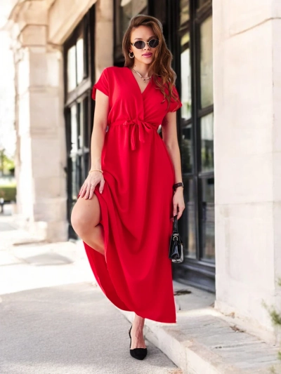 Midi-платье Royalfashion для женщин с обернутым вырезом, короткими рукавами и поясом