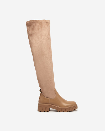 Royalfashion Light brown women's slip-on over-the-knee boots Retamon