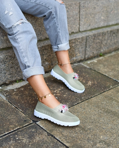 Royalfashion Khaki women's fabric moccasins with crystals Fezens