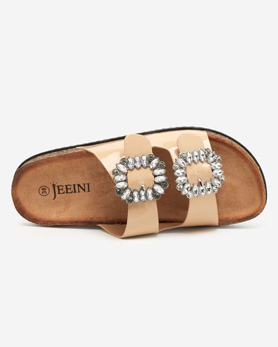 Beige women's slippers with decorated clasps. Olimika - Footwear