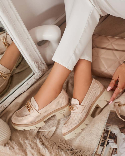 Beeži värvi kuldse kaunistusega öko-mokassinad Zaffix- Jalatsid