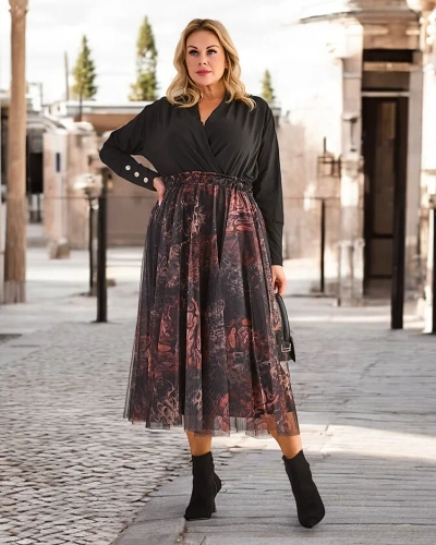 Royalfashion Kvinnadi's two-layered midi skjørt