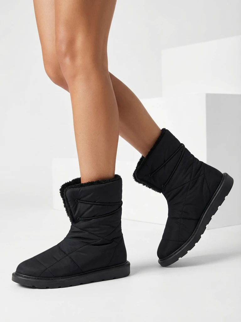 Luna Women's Black Fabric Warm Winter Boots