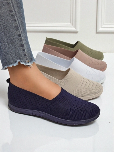 Lyra Navy Blue Women's Moccasins Breathable Fabric Flat Sole