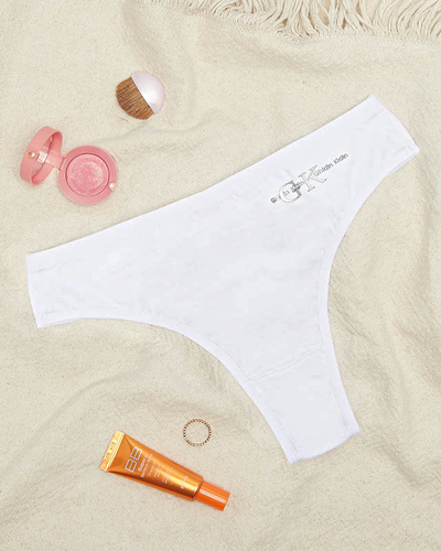 White cotton women's thong panties with inscription - Underwear
