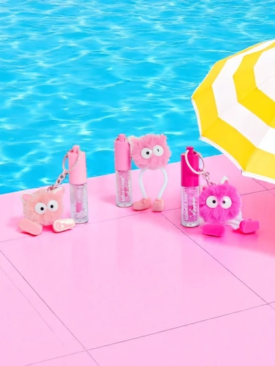 Lip gloss for children with a fluffy monster Fuchsia