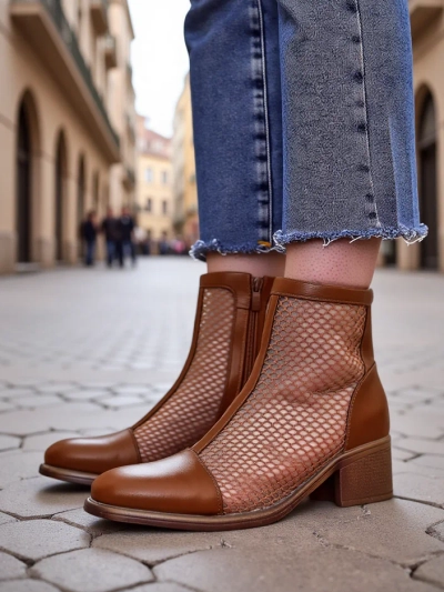 Royalfashion Women's perforated ankle boots on a low heel Rowices