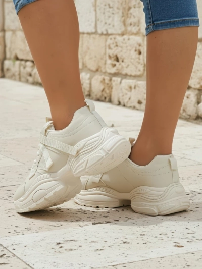 Beige Platina Roma women's sneakers on a flat heel, eco leather, 5 cm