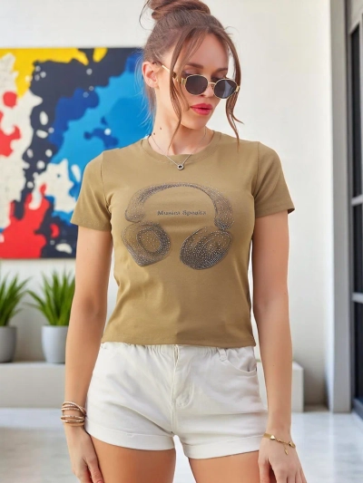 Royalfashion Women's cotton t-shirt with Music Speaking print