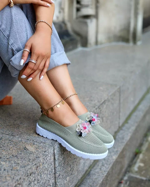 Royalfashion khaki värvi naiste kangast mokasiinid kristallidega Fezens