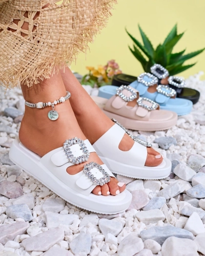 White women's slippers with crystals Azazel - Footwear