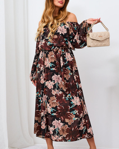 Royalfashion Черно-коричневое цветочное макси-платье для женщин