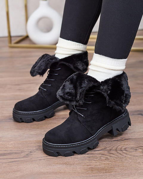 Royalfashion Black women's lace-up boots Cavenma