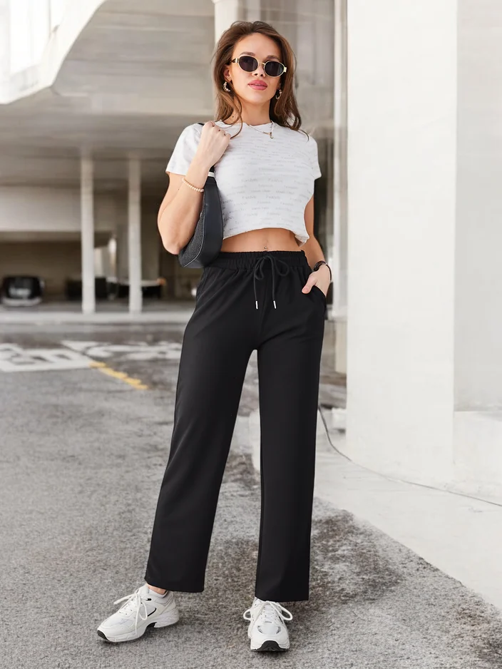 Royalfashion Simple women's pants with a tie