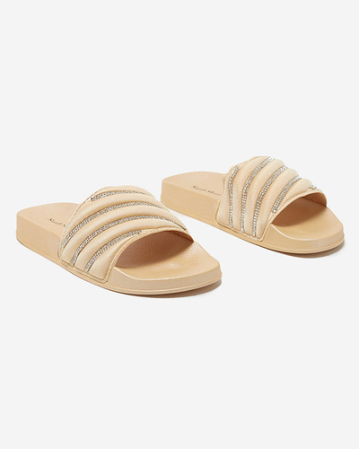 OUTLET Beige women's slippers with cubic zirconia Erikis - Footwear