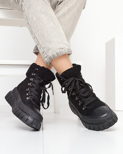 Women's black eco-suede boots with sheepskin Vetic - Footwear
